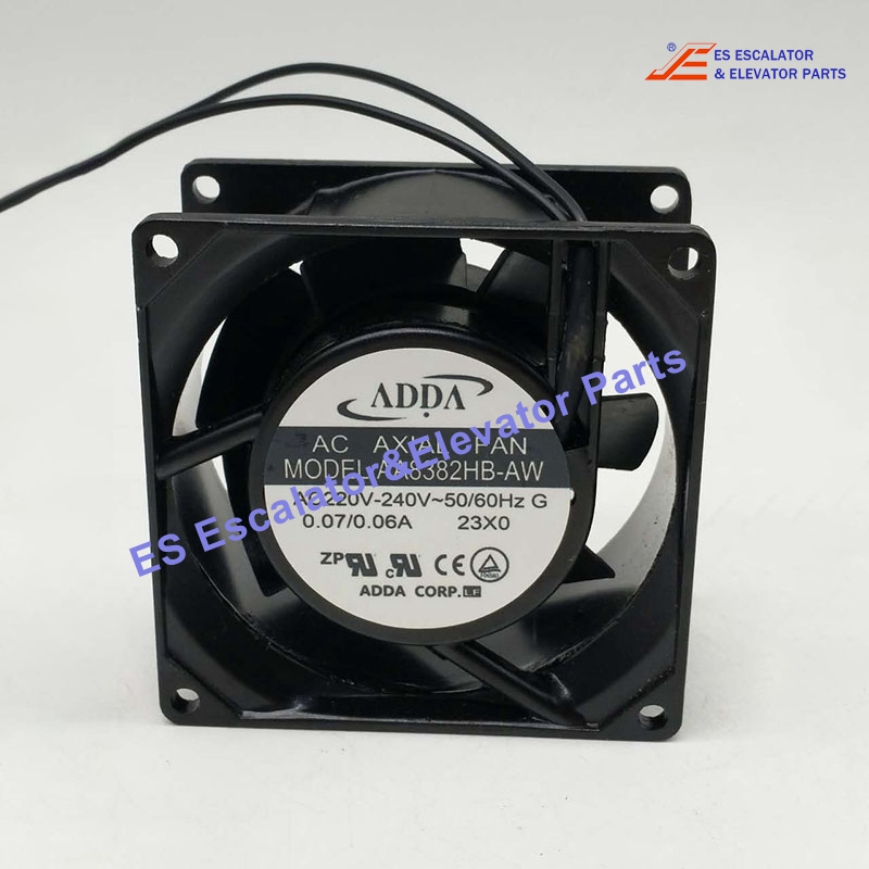 AA8382HB-AW Elevator AC Fan Size:80x80x38mm Voltage:220-240VAC Current:0.06A/0.07A 7.4W 2800RPM 28CFM High Speed Ball Bearing Wire Leads