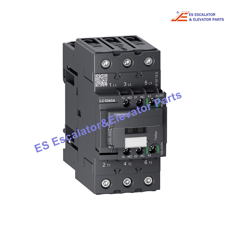 LC1D65AKUE Elevator IEC Contactor TeSys D Green,Nonreversing,65A,40HP at 480VAC,up to 100kA SCCR,3 phase,3 NO,100/250VAC/VDC Coil Use For Schneider