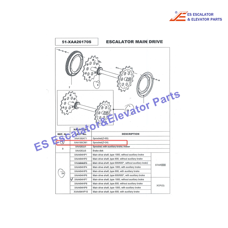 XAA195CM1 Escalator Sprocket Z=24 Use For Otis