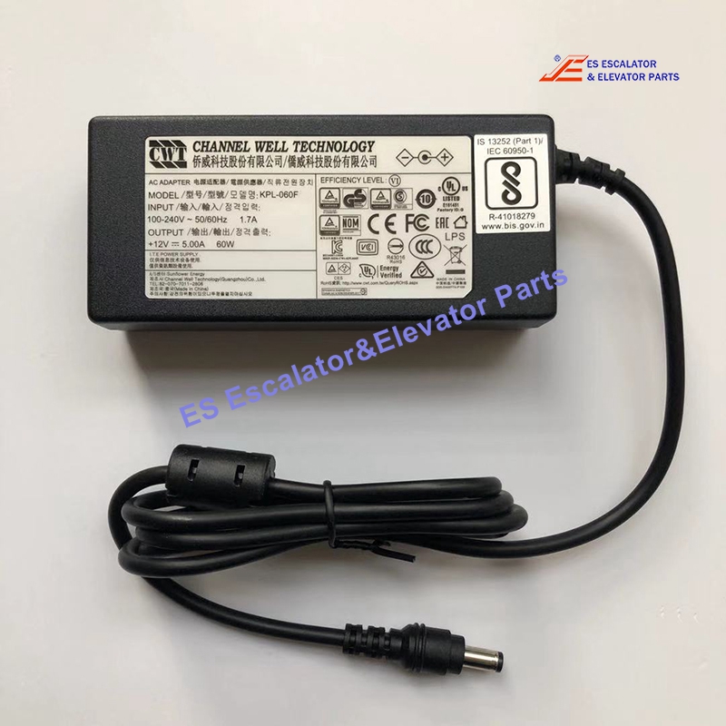 KPL-060F Elevator AC Adapter Input: 100-240V,50/60HZ 1.7A Output: 12V 5A Barrel Plug Use For CWT