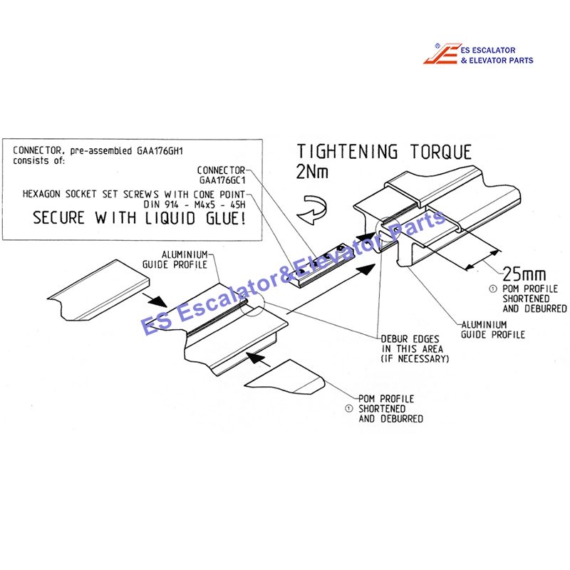 GAA176GH1 Escalator Fishplate For Handrail Aluminum Guide Use For Otis
