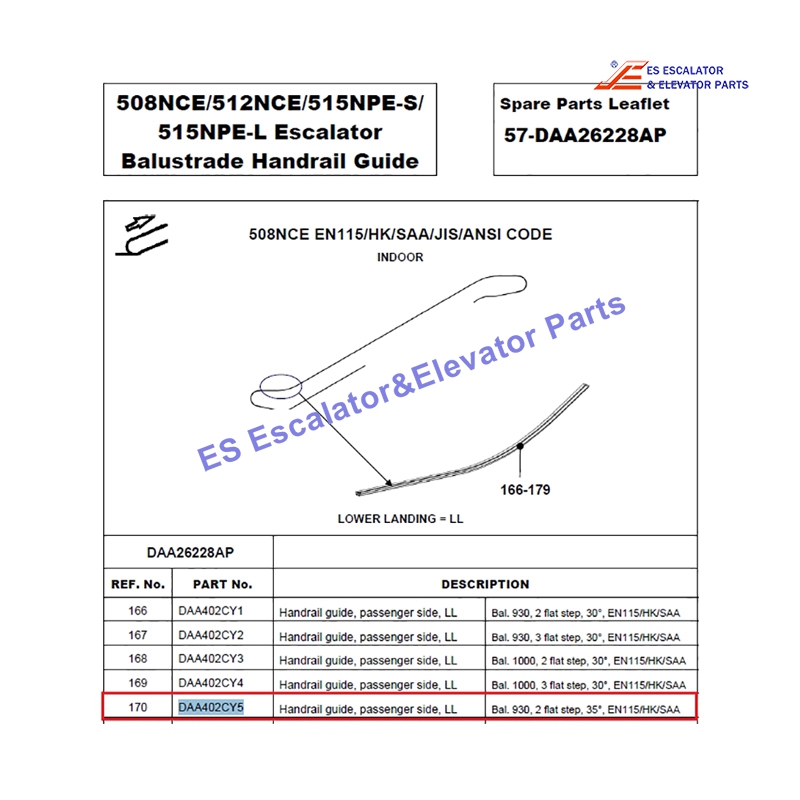 DAA402CY5 Escalator Handrial Guide Bal.930 Step 35° Use For Otis
