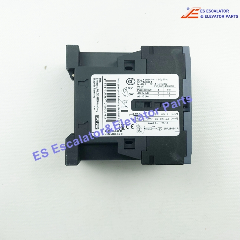 3RT20162AP02 Elevator Power Contactor AC-3e/AC-3 9 A 4 kW / 400 V 1 NC 230 V AC 50 / 60 Hz 3-pole Use For Siemens
